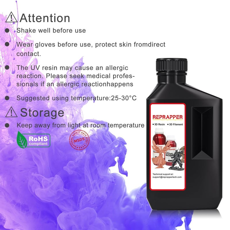 RepRapper Dual Color Water Washable 3D Printer Resin, 405nm Fast UV-Curing Color Change 1kg 3D Printing Resin Photopolymer Sensitive Resin for LCD Printer, Blueish Purple, 1000g - Image 4